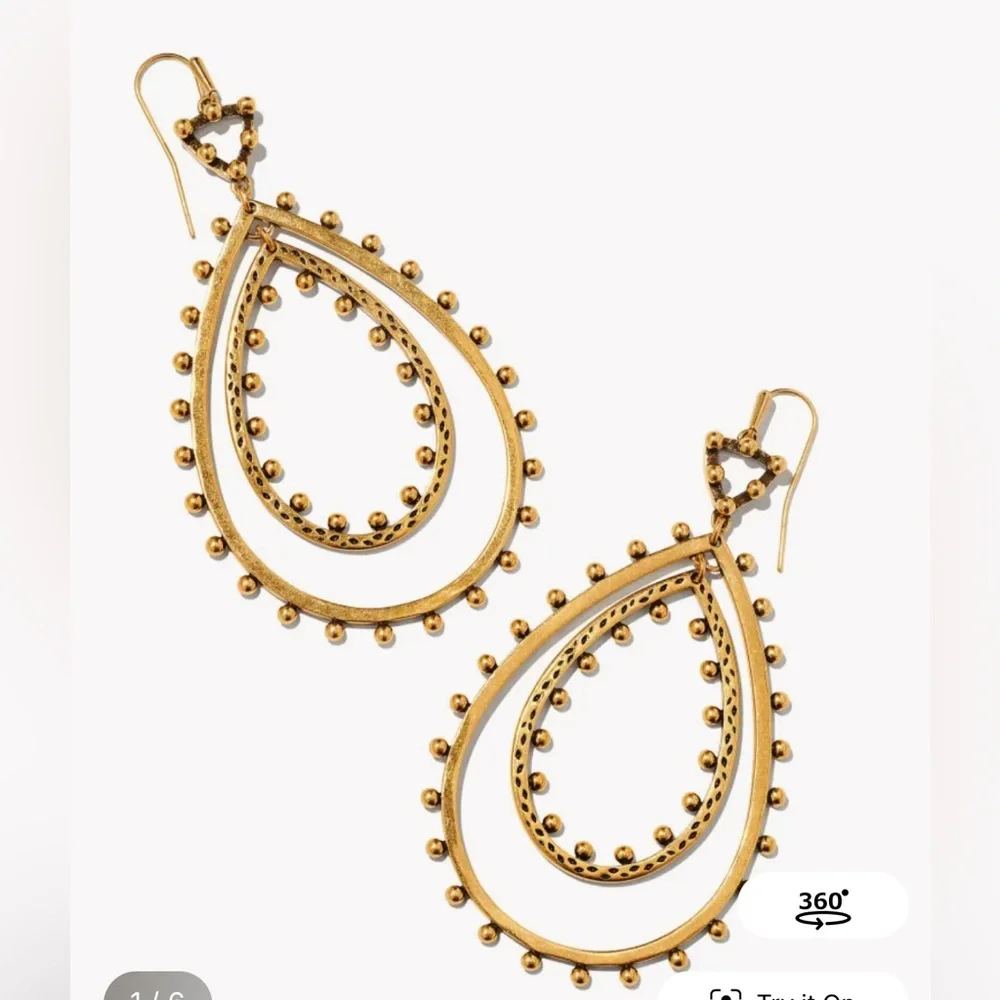 Kendra Scott Yellow Rose Rumer Open Frame Earrings in Vintage Gold - Picture 2 of 3